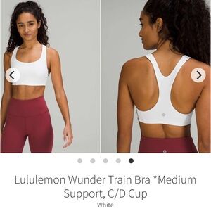 Lululemon Wunder Train Bra *Medium Support C/D Cup White 2021 W2DAOS $52 Everlux